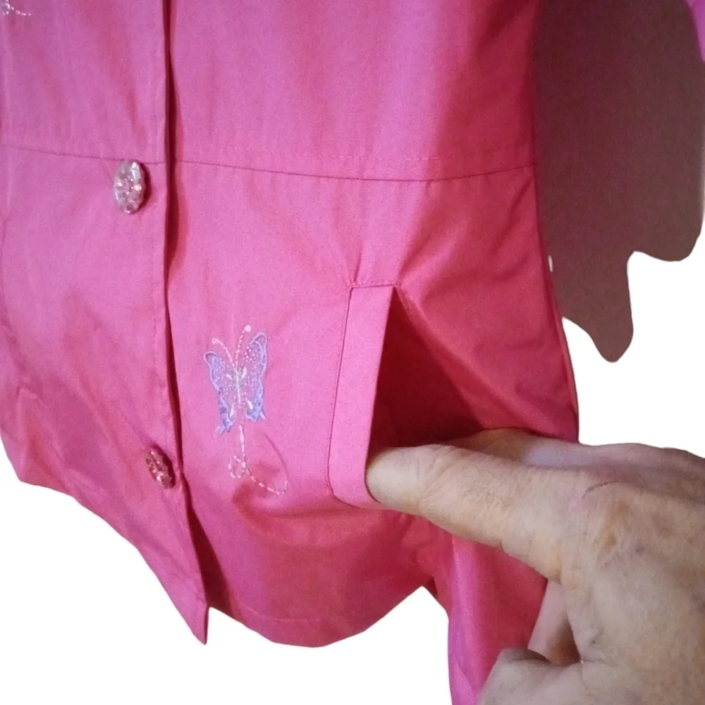 Butterfly Girl's Raincoat London Fog Pink w. Purple Butterfly Lining Hooded Sz 4